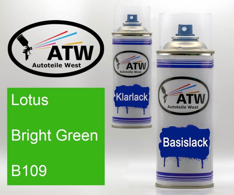 Lotus, Bright Green, B109: 400ml Sprühdose + 400ml Klarlack - Set, von ATW Autoteile West.